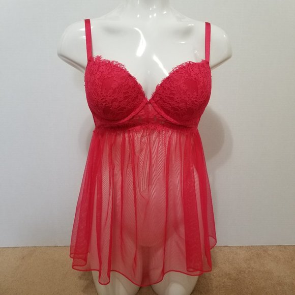 Victoria's Secret babydoll 36C sheer chiffon push-up floral lace eyelash trim - Picture 1 of 16